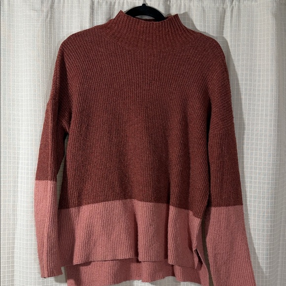 Olive & Oak rust coral pink M medium Colorblock mock neck Turtleneck Sweater top - Picture 4 of 6
